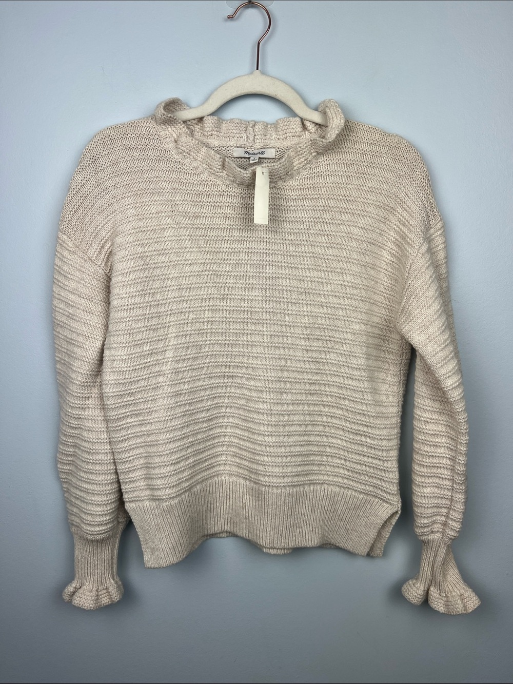 Madewell NWT small merino wool blend ruffle detail knit women’s sweater